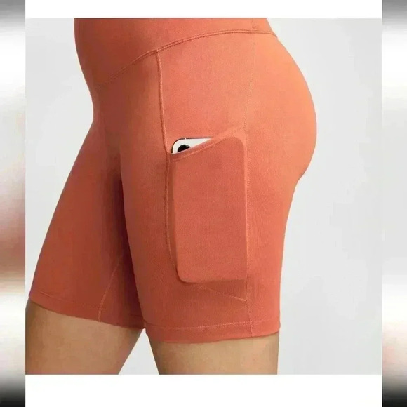 NWT Womens Nike One High Waisted 8" Biker Shorts With Pockets Burnt Sunrise - Picture 7 of 11